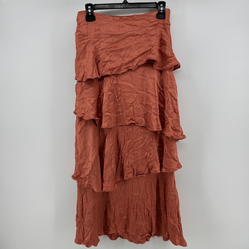 Maeve Anthropologie Cassia Tiered Ruffle Skirt Sz 8 Terracotta Rust Orange Maxi
